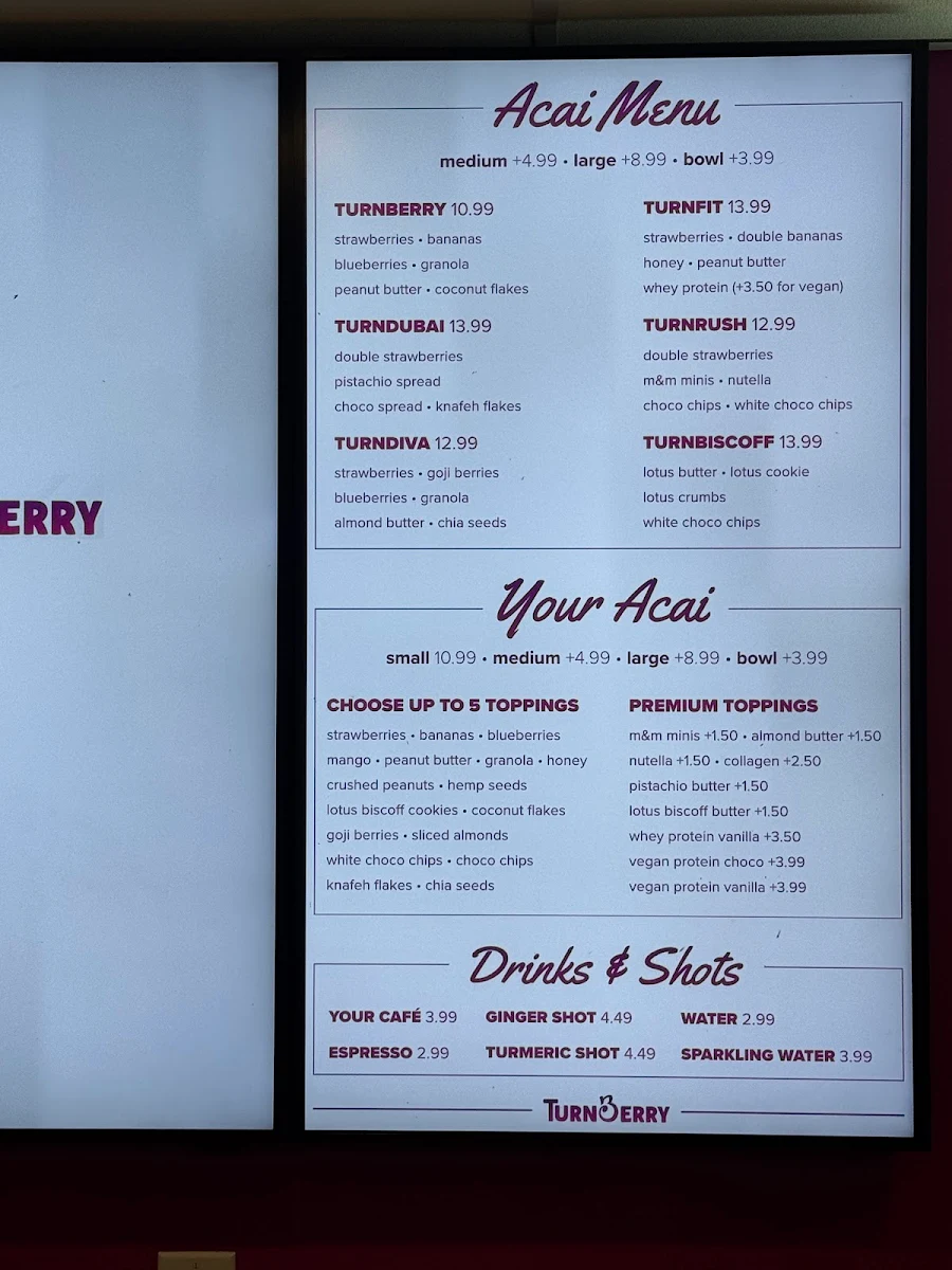 Menu, TurnBerry Acai