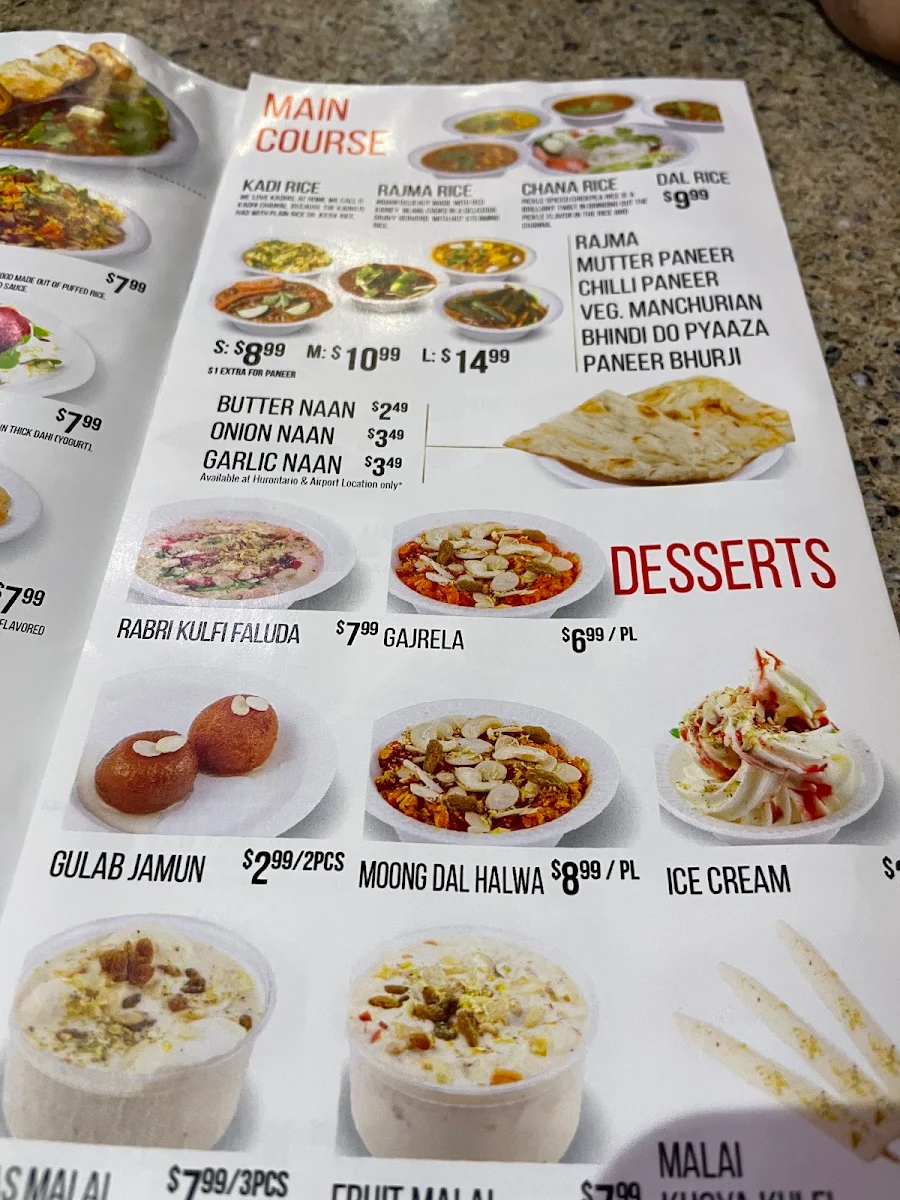 Menu, Chat Hut Sweets & Restaurant