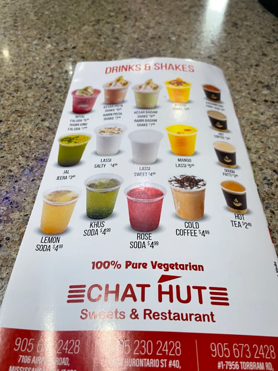Menu, Chat Hut Sweets & Restaurant