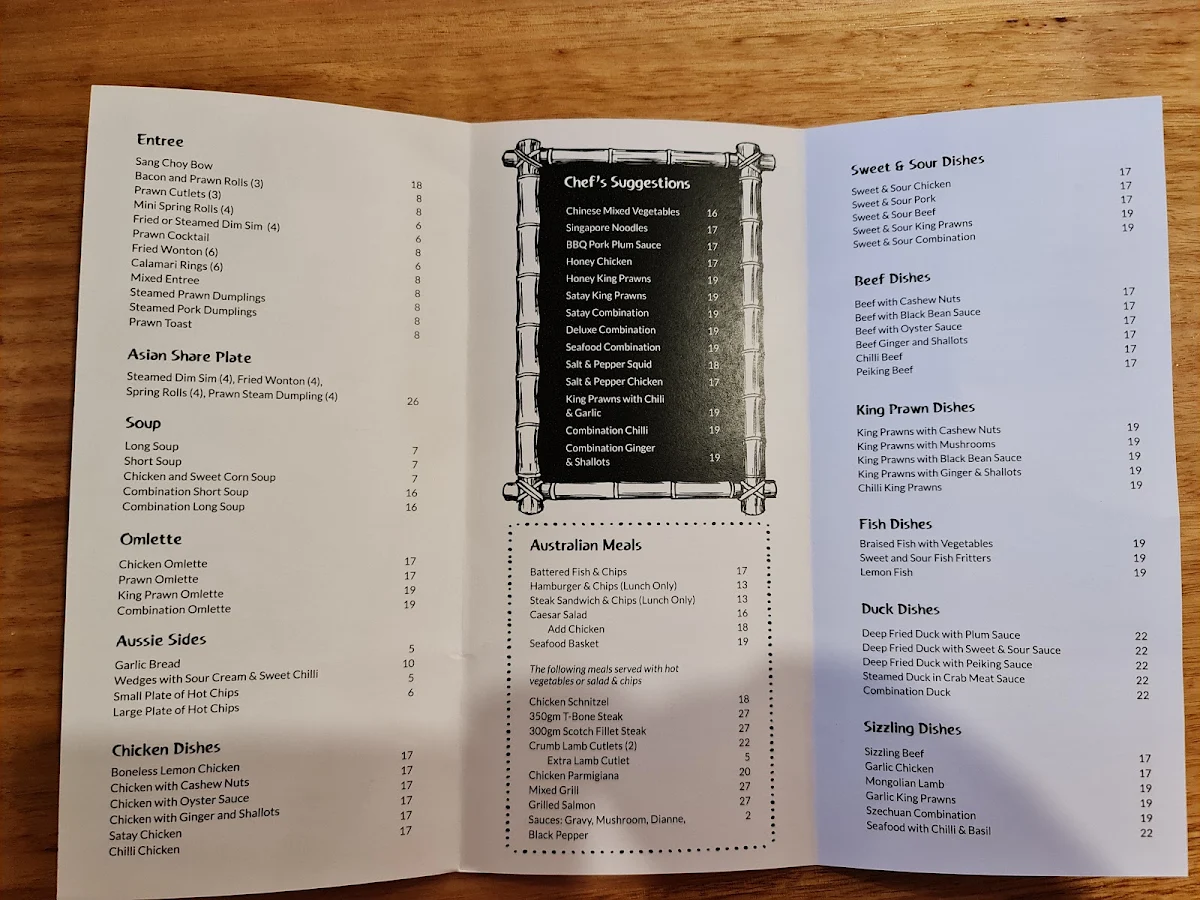 Menu, Jumbucks Chinese Fusion