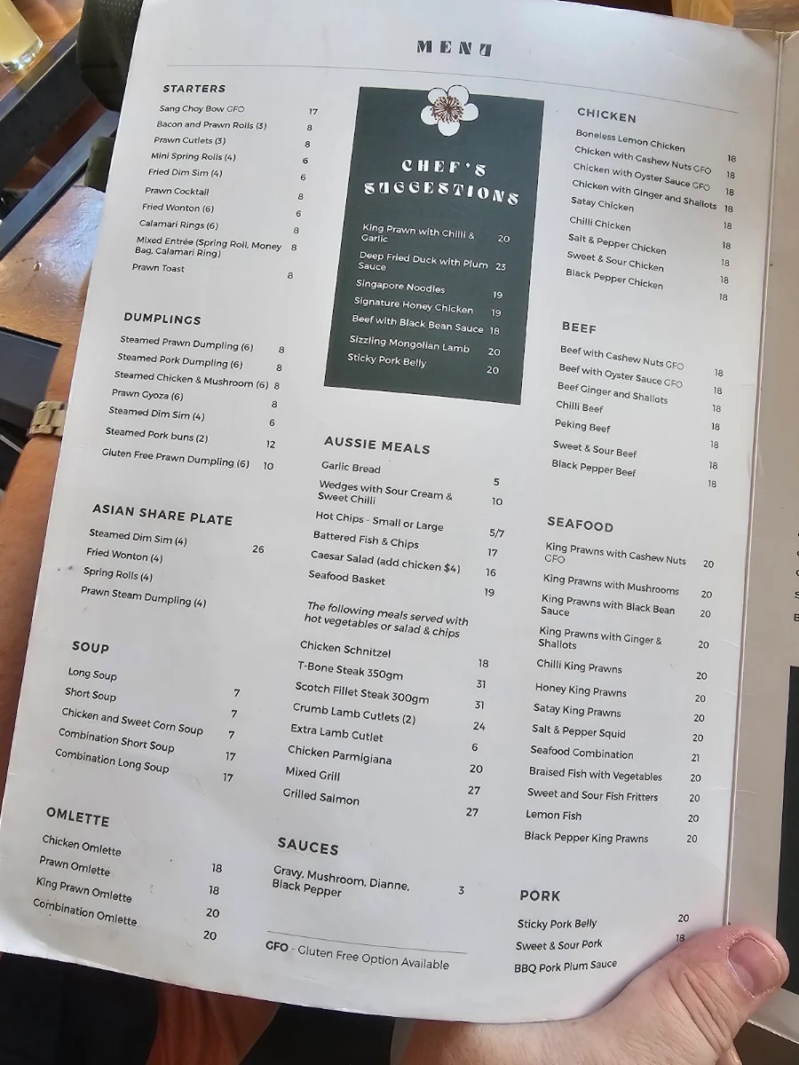 Menu, Jumbucks Chinese Fusion