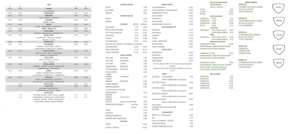 Menu, Resto Route 139
