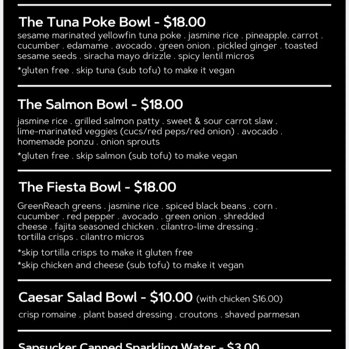 Menu, The Hungry Herbivore (food truck)