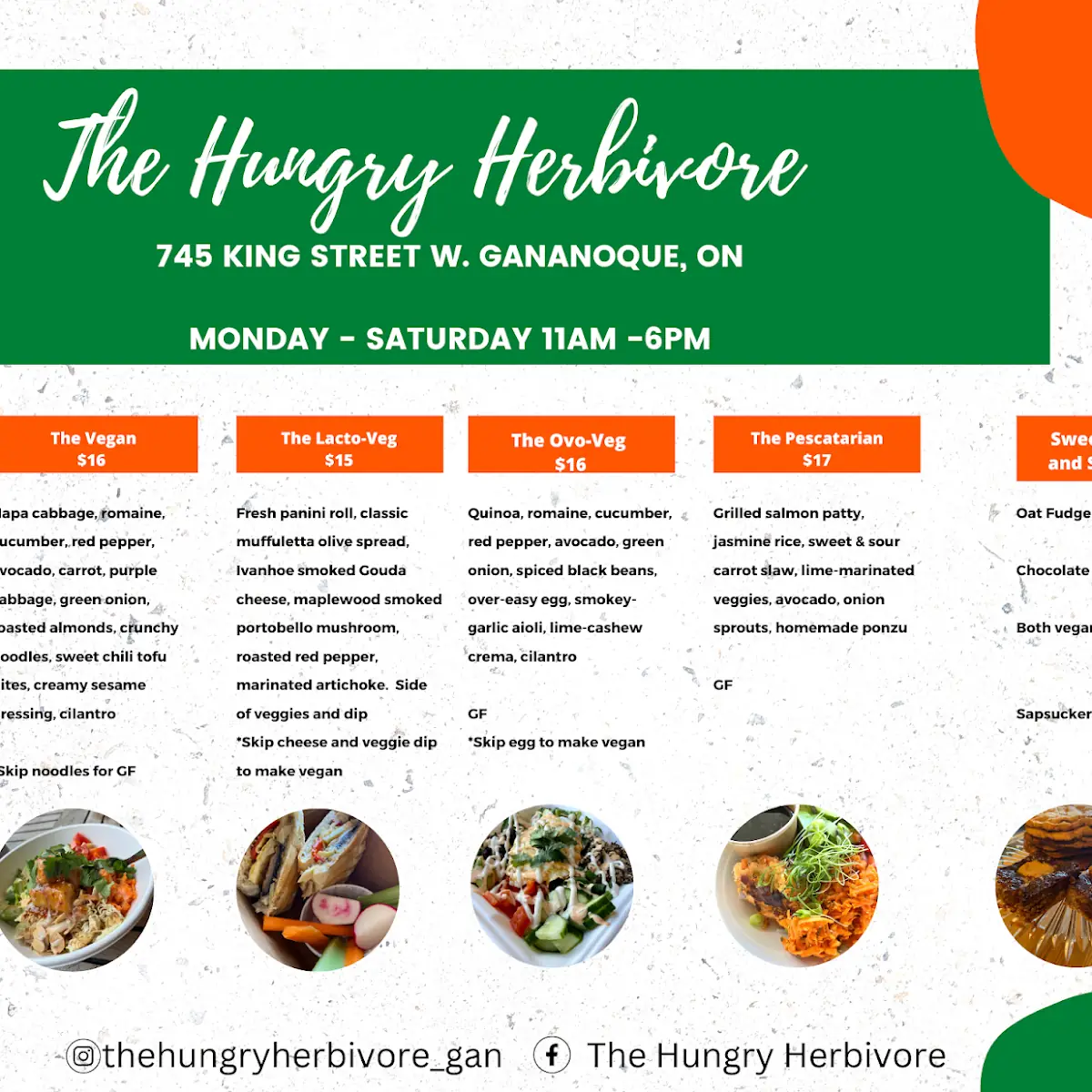 Menu, The Hungry Herbivore (food truck)