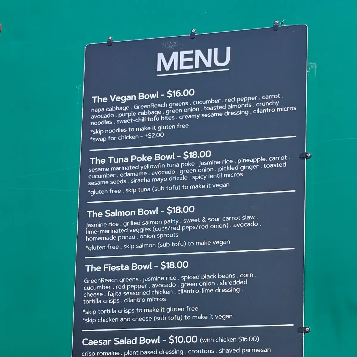 Menu, The Hungry Herbivore (food truck)