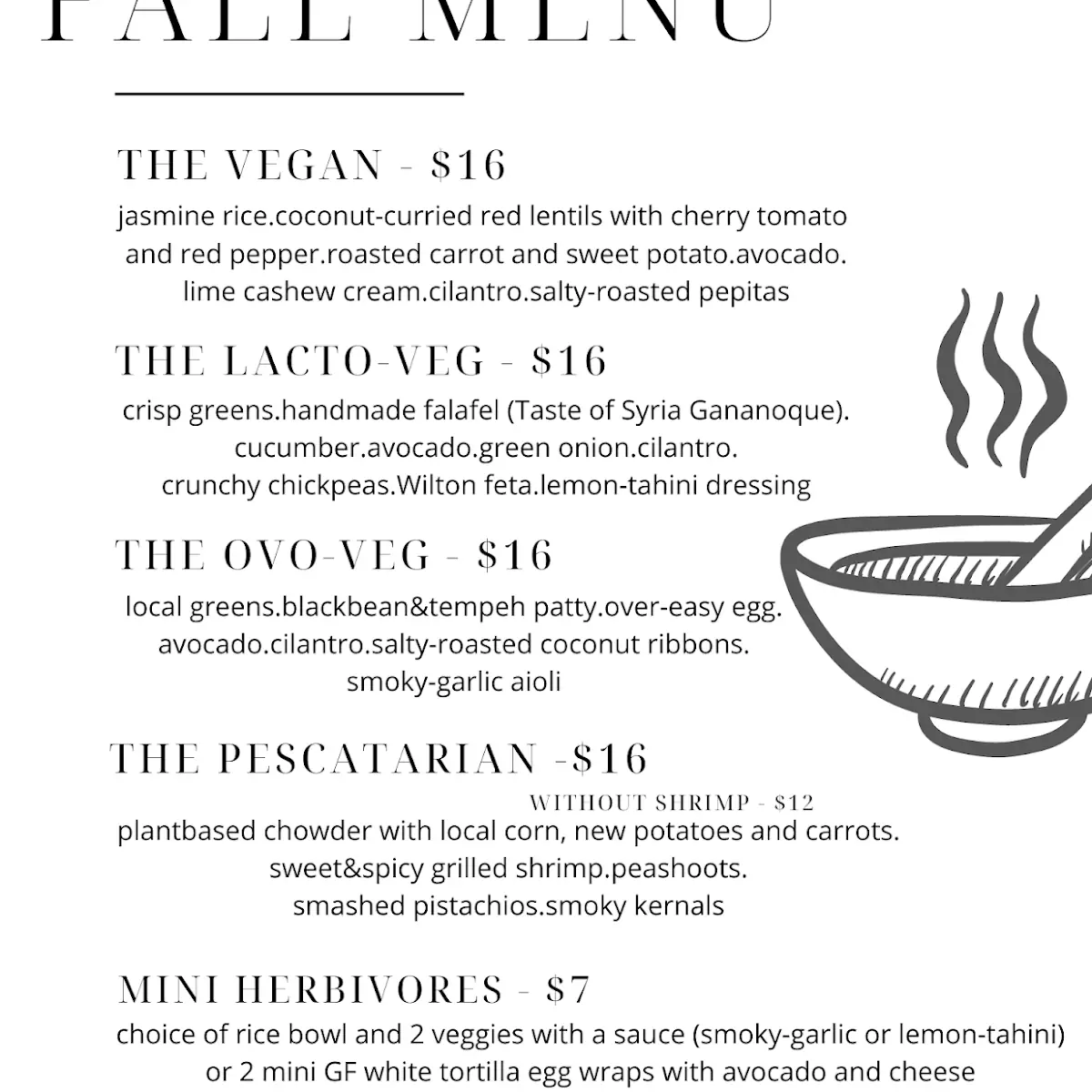 Menu, The Hungry Herbivore (food truck)