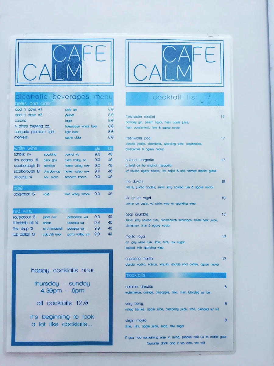 Menu, Shaka Cafe