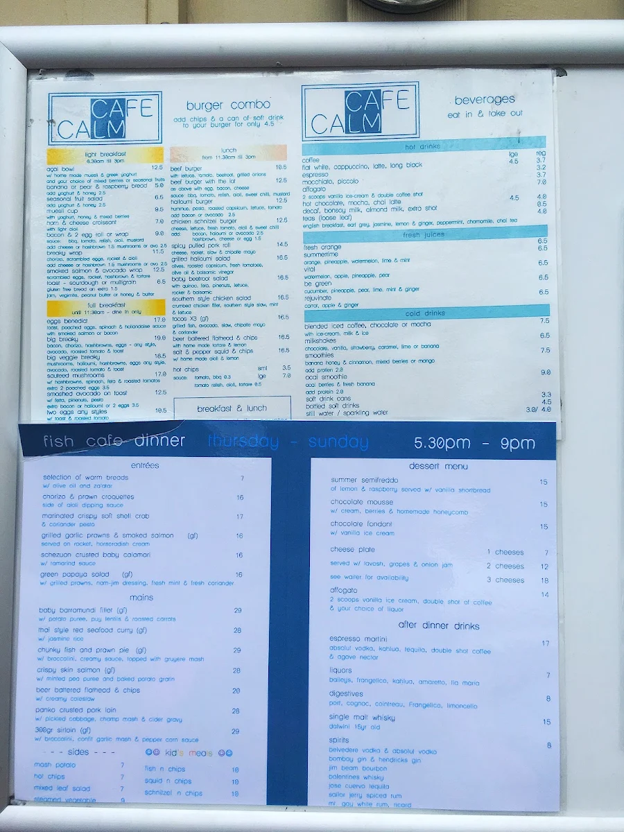 Menu, Shaka Cafe