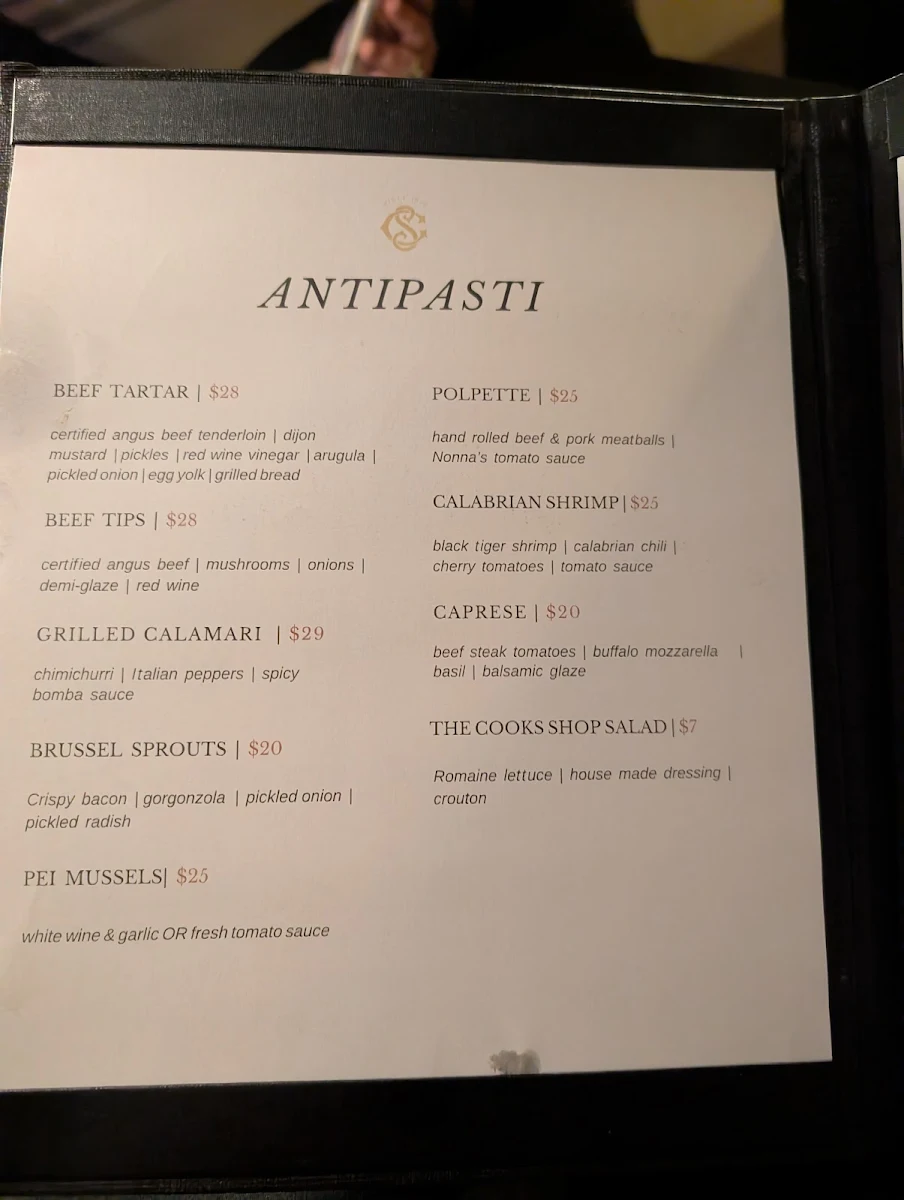 Menu, The Cook's Shop