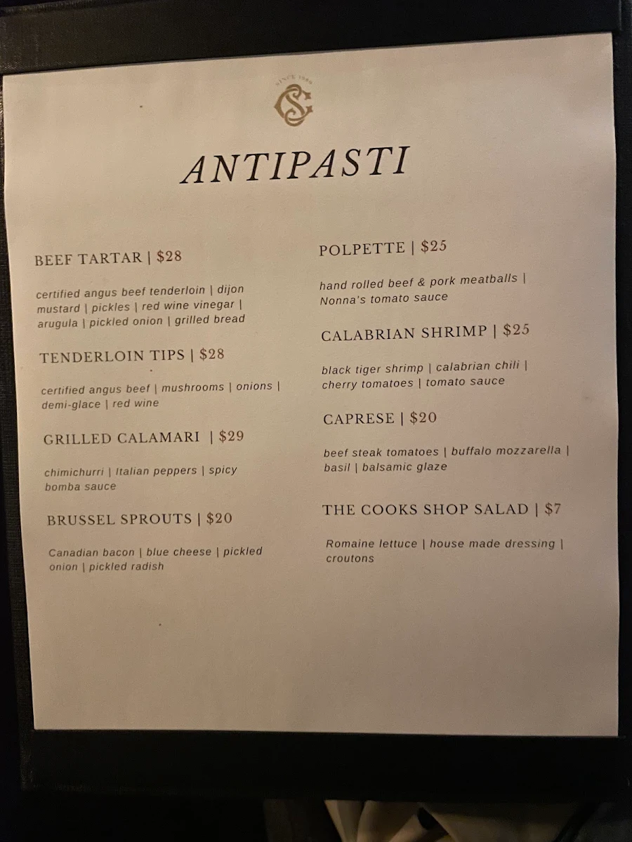 Menu, The Cook's Shop