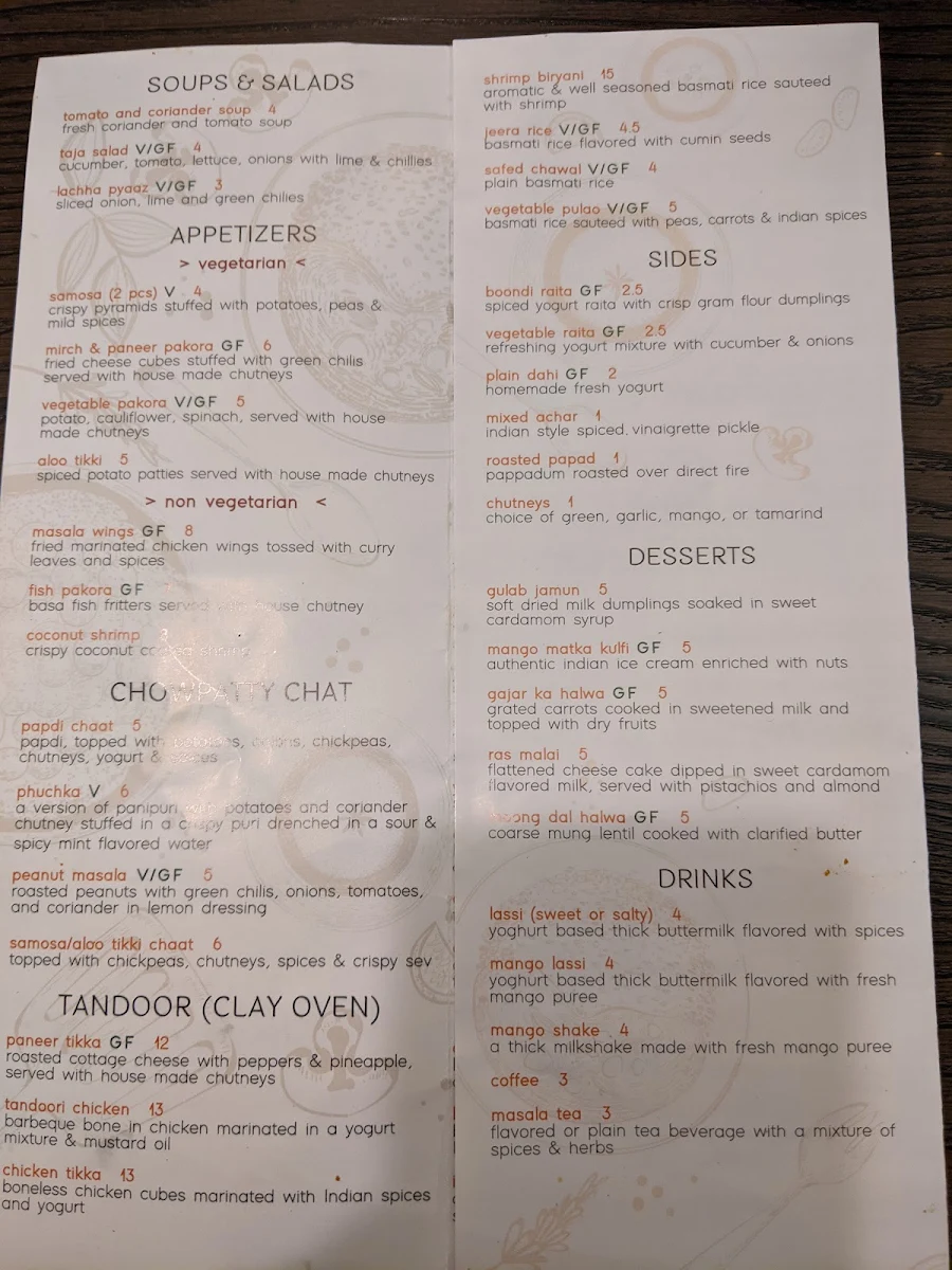 Menu, Inchin's Indian Kitchen