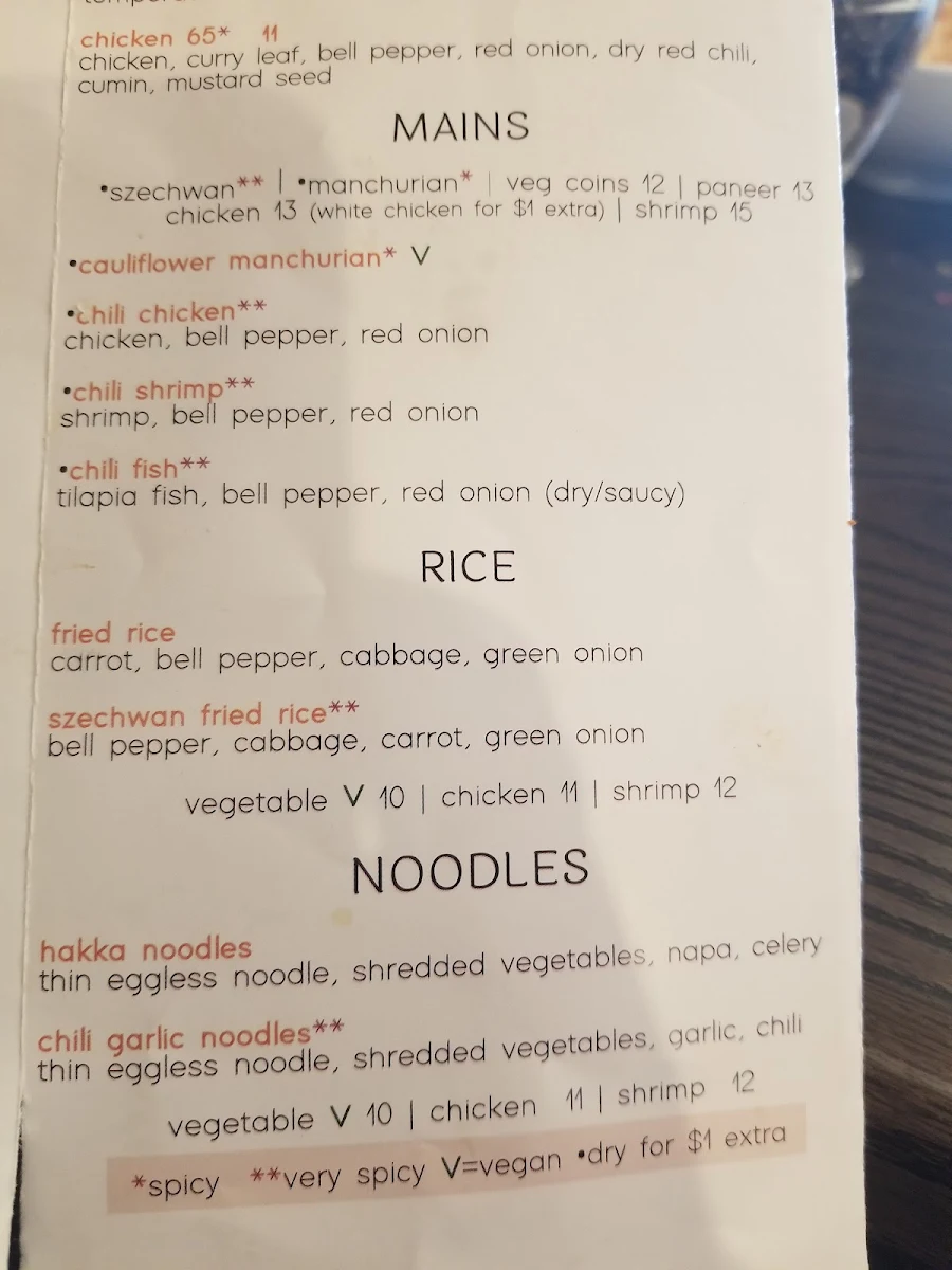 Menu, Inchin's Indian Kitchen