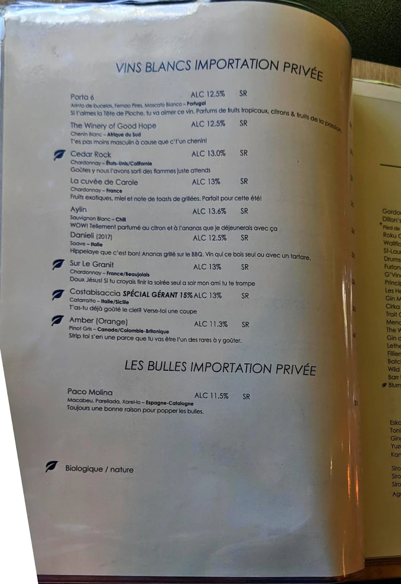 Menu, Le Prospecteur - Microbrasserie