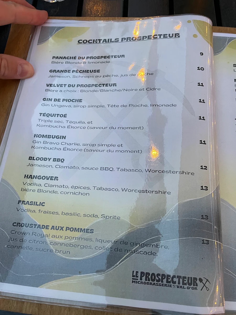 Menu, Le Prospecteur - Microbrasserie