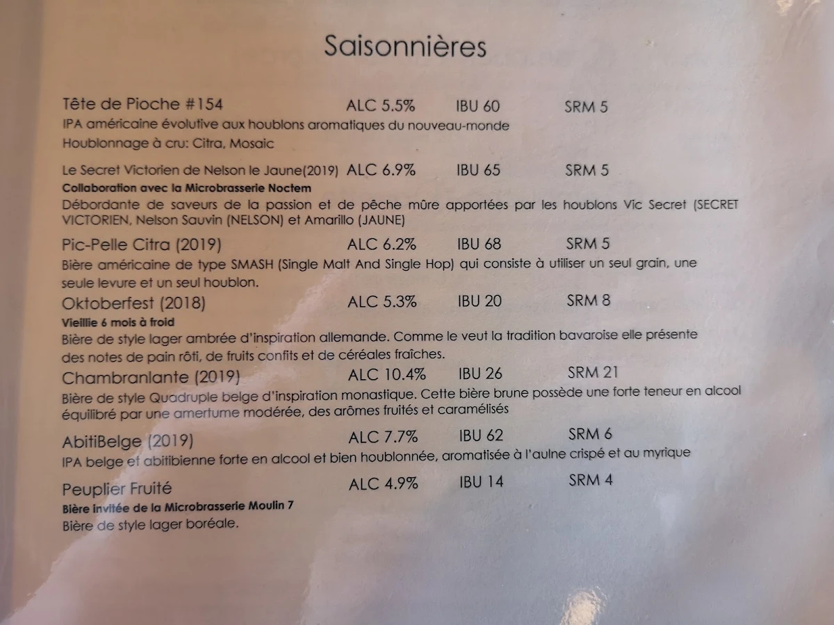 Menu, Le Prospecteur - Microbrasserie