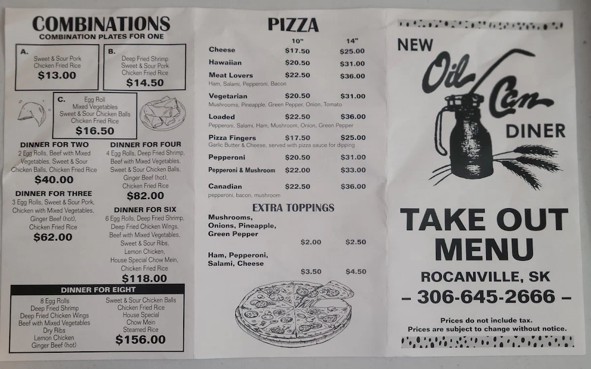 Menu, New Oil Can Diner