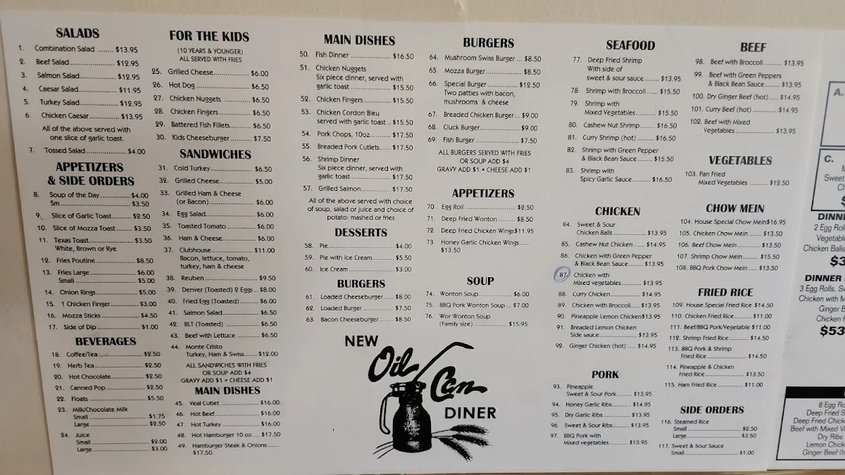Menu, New Oil Can Diner