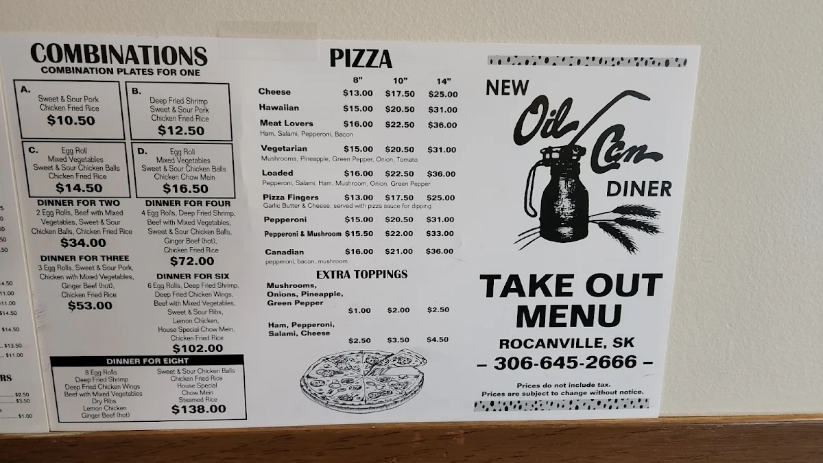 Menu, New Oil Can Diner
