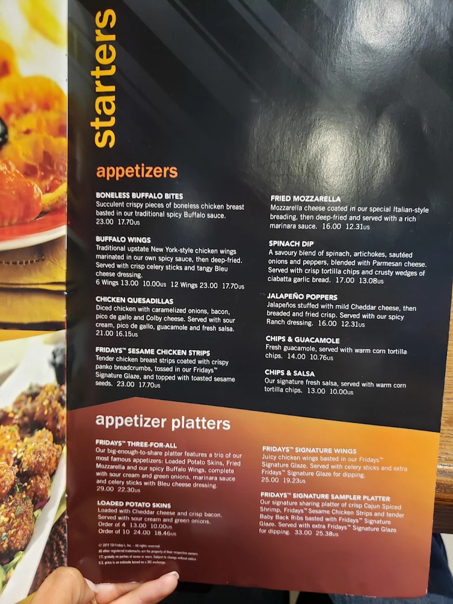 Menu, TGI Friday's