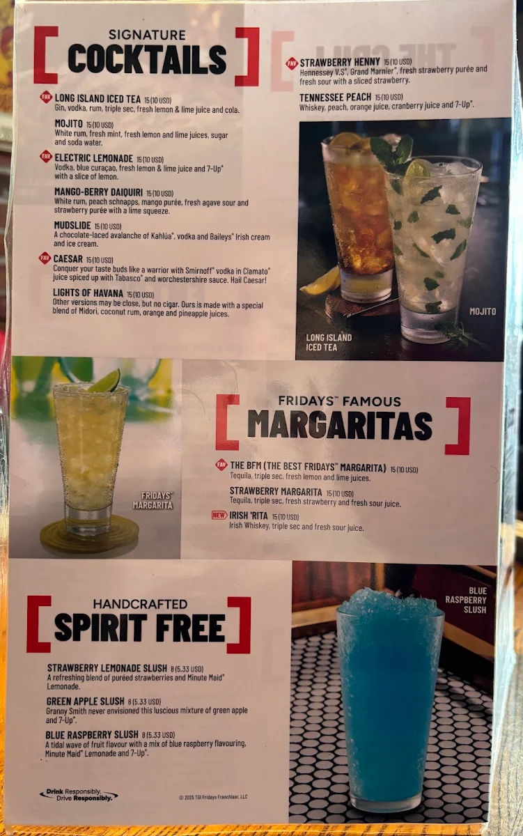 Menu, TGI Friday's