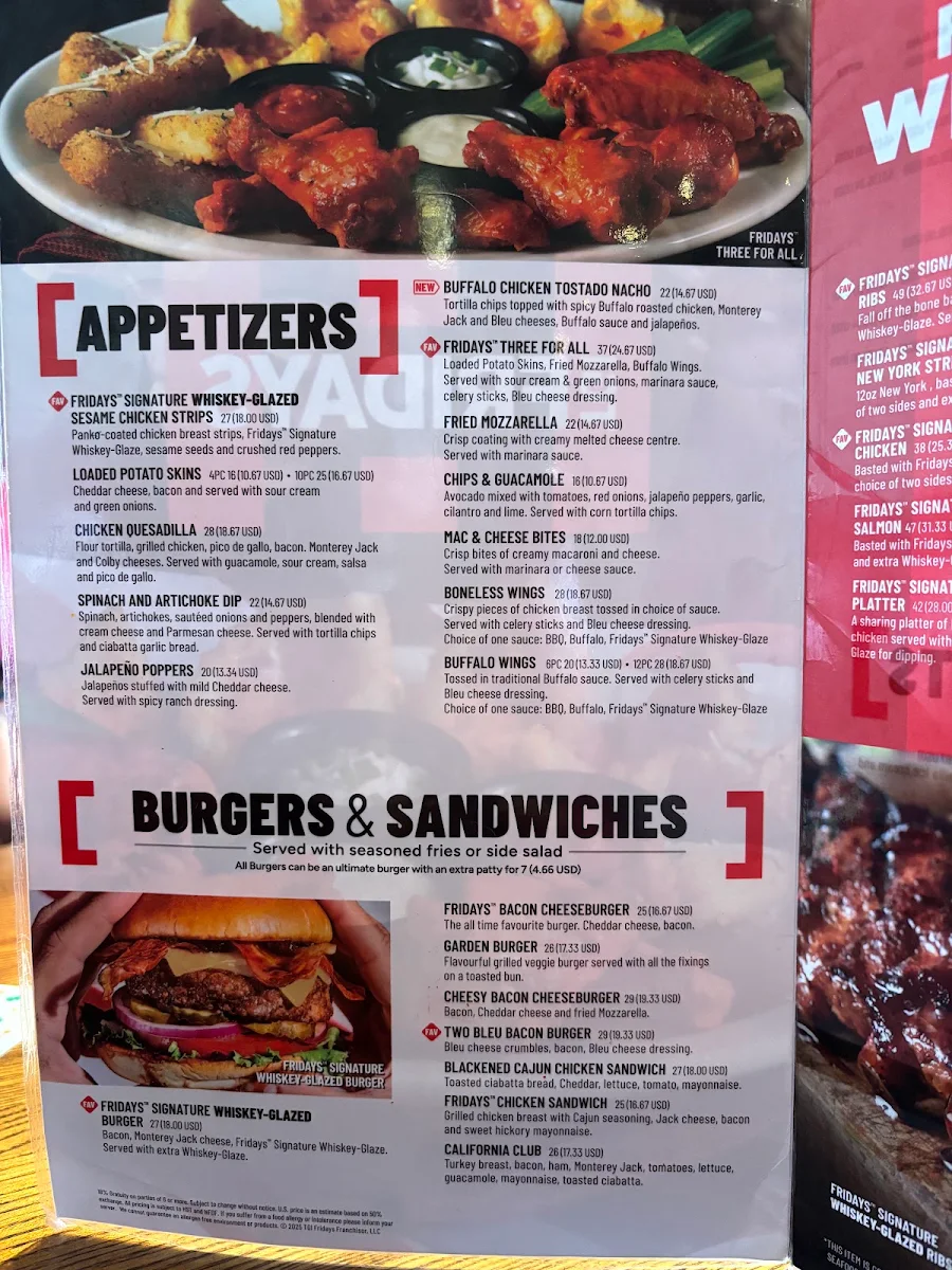 Menu, TGI Friday's