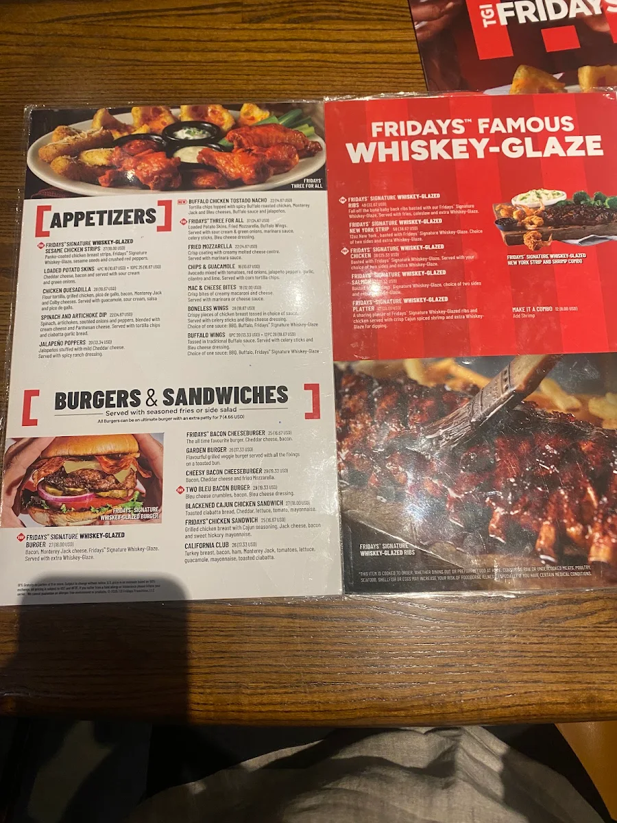 Menu, TGI Friday's