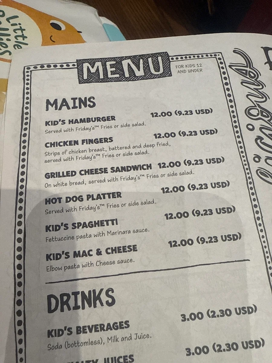 Menu, TGI Friday's