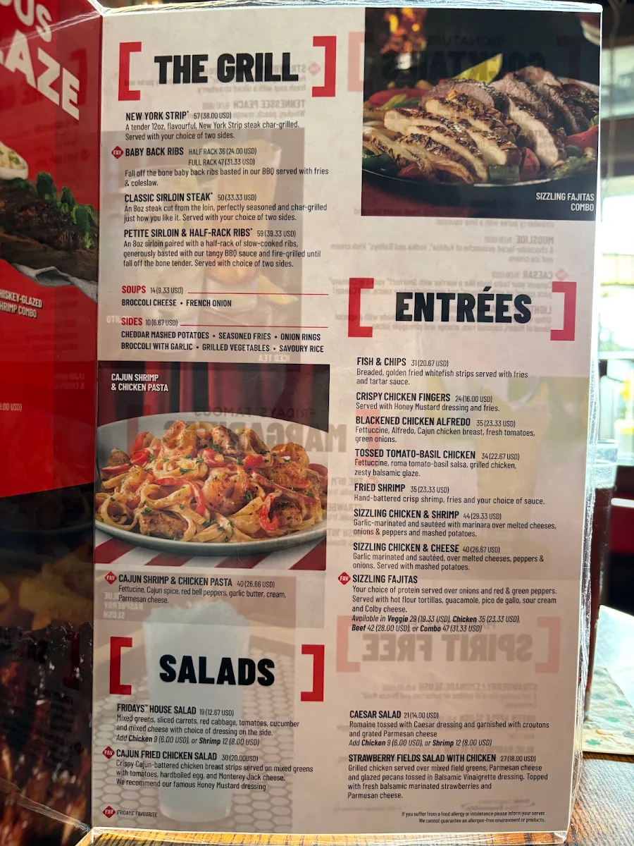 Menu, TGI Friday's