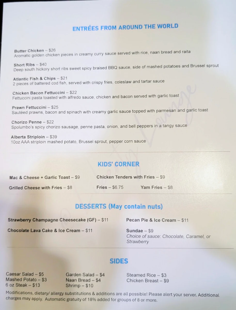 Menu, At Liberty Lounge