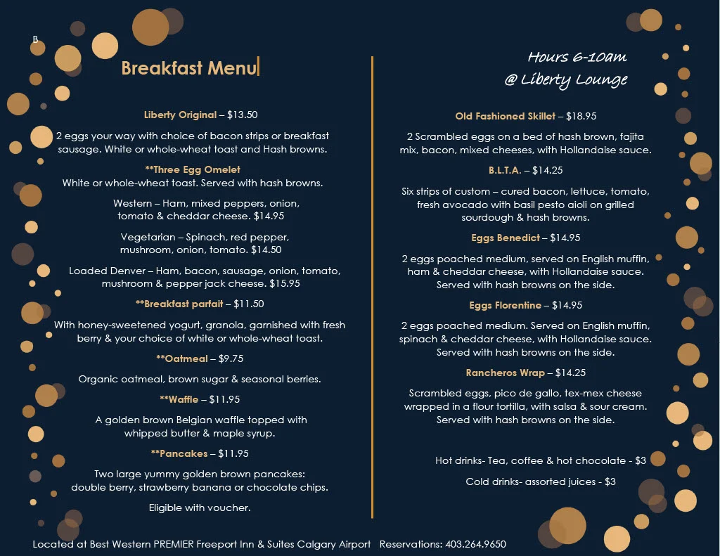Menu, At Liberty Lounge
