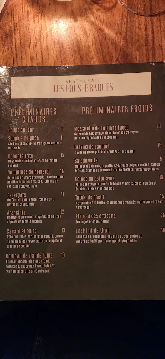 Menu, Les Fous-braques