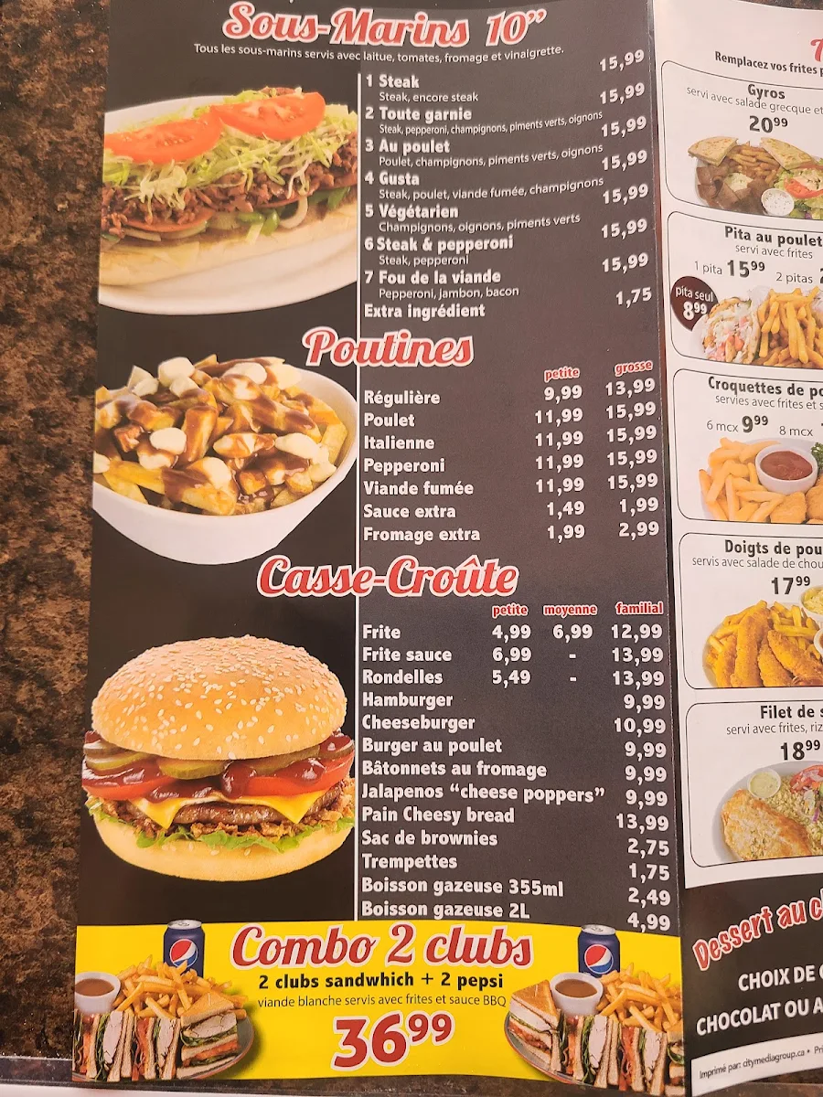Menu, Pizza Gusta Dorion