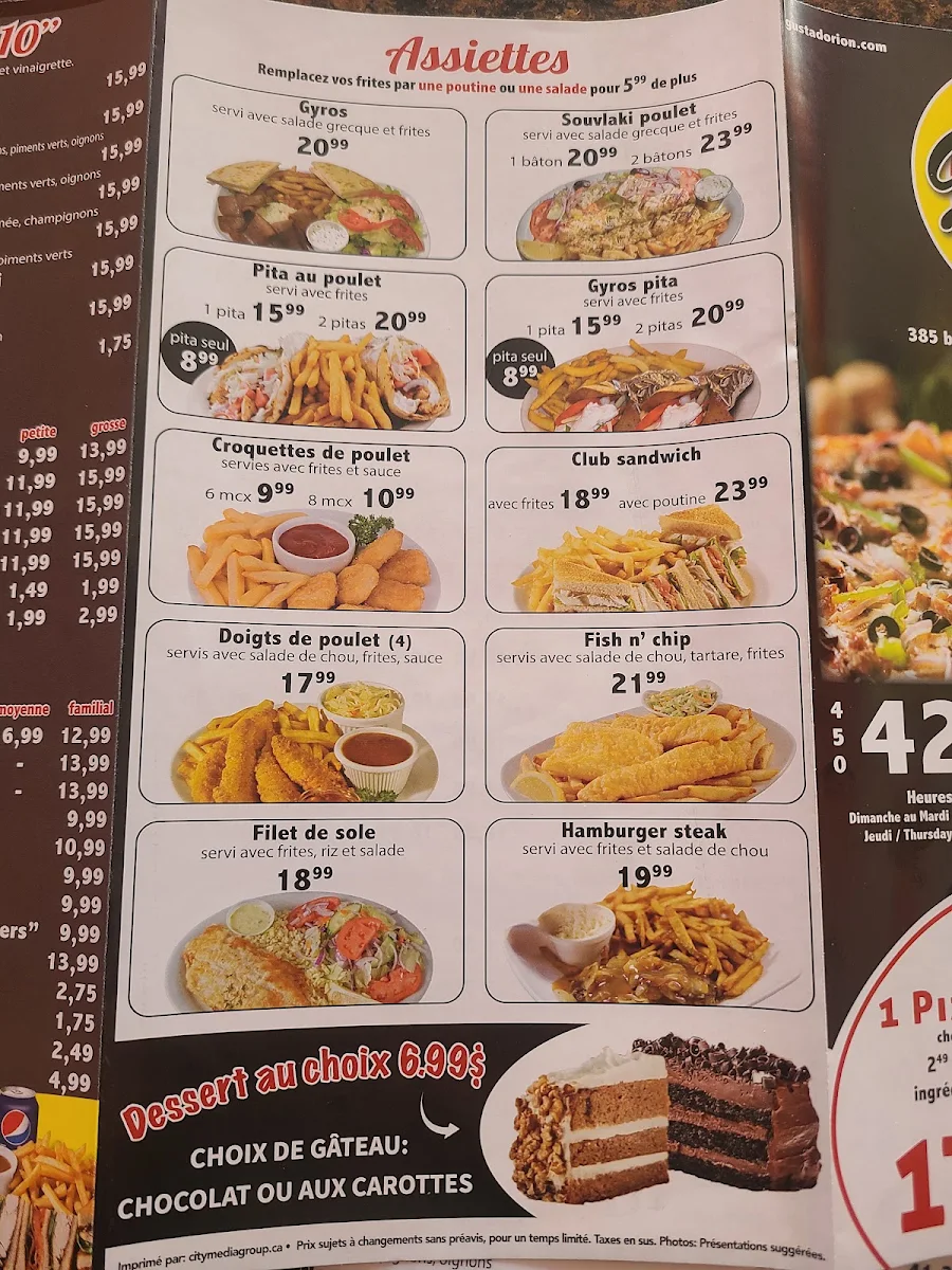 Menu, Pizza Gusta Dorion
