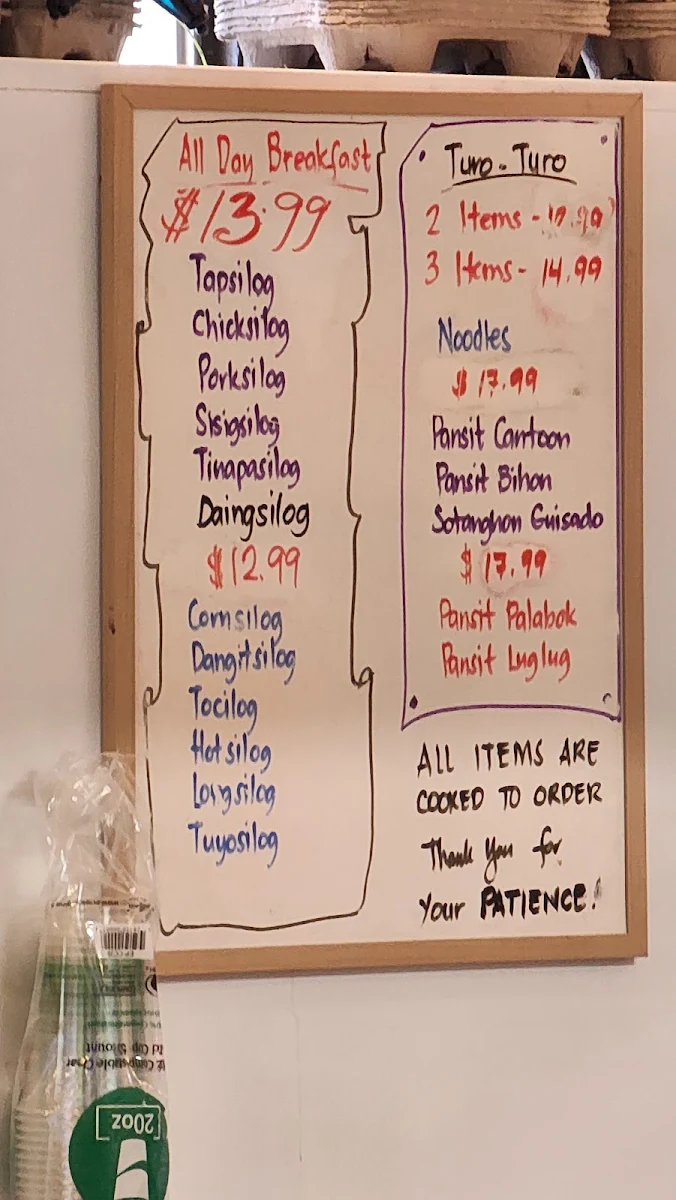 Menu, Tapsilog Filipino Cuisine