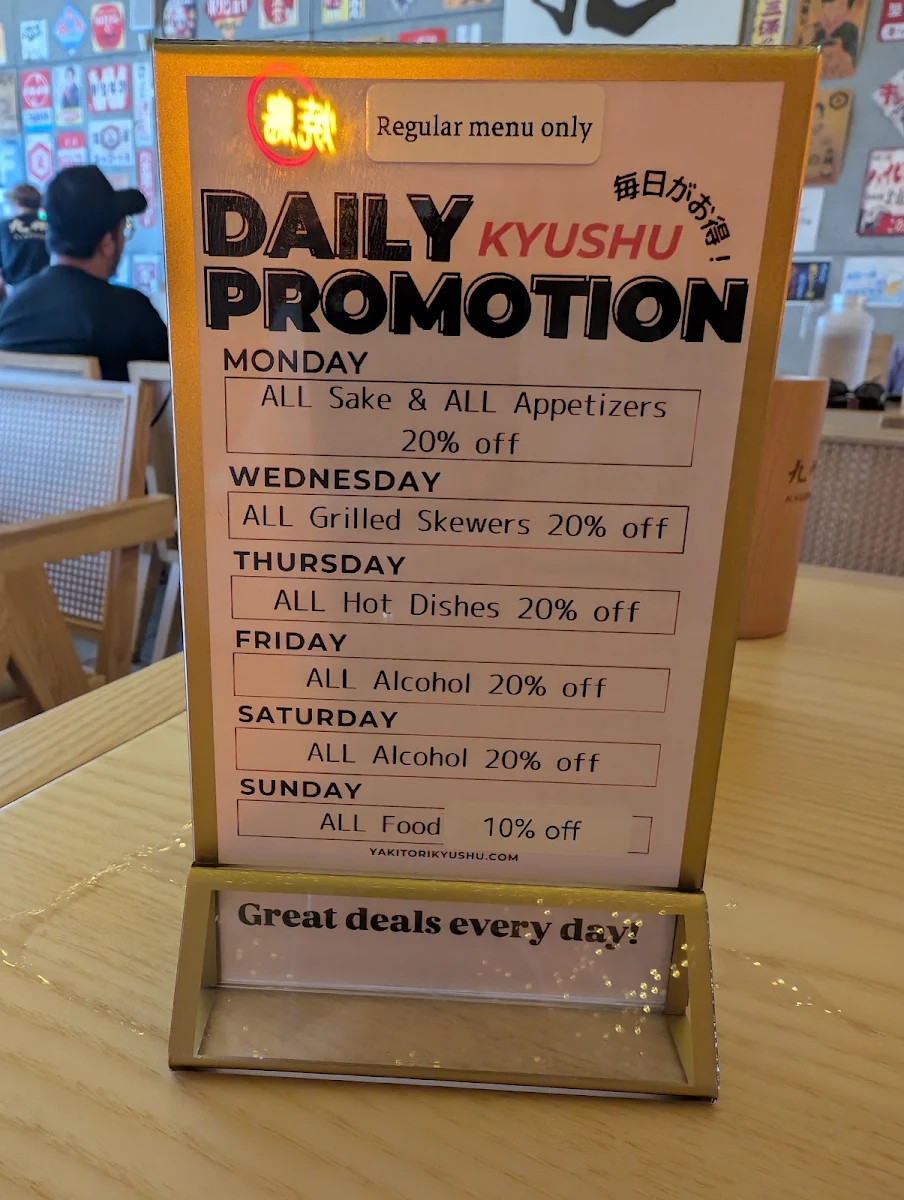 Menu, KYUSHU Yakitori Izakaya