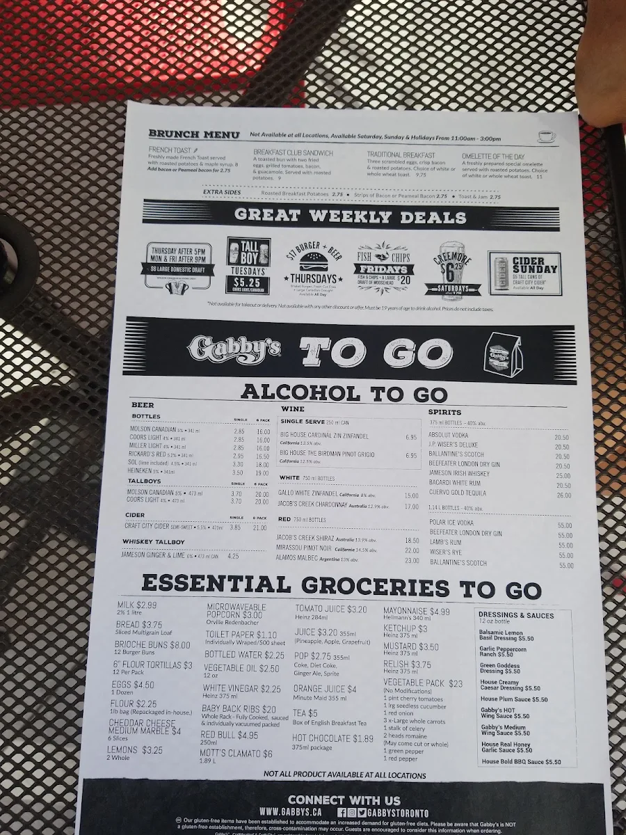 Menu, Gabby's - Isabella Hotel