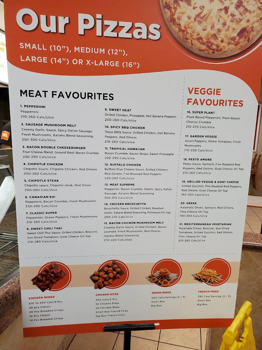 Menu, Pizza Pizza