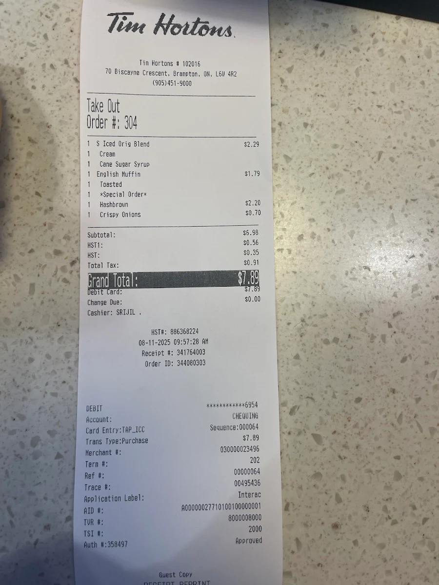 Menu, Tim Hortons
