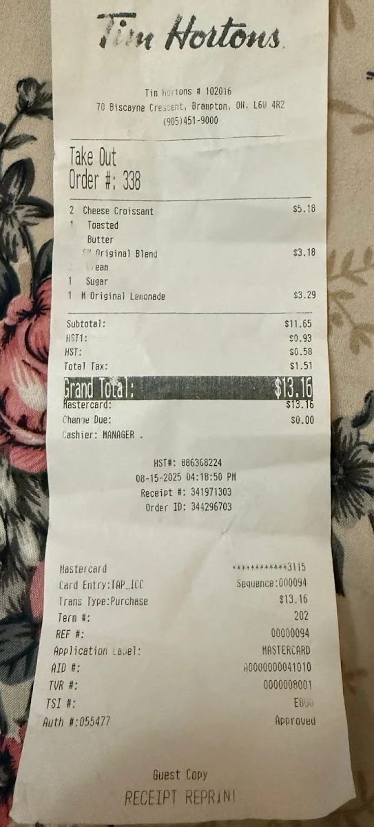Menu, Tim Hortons