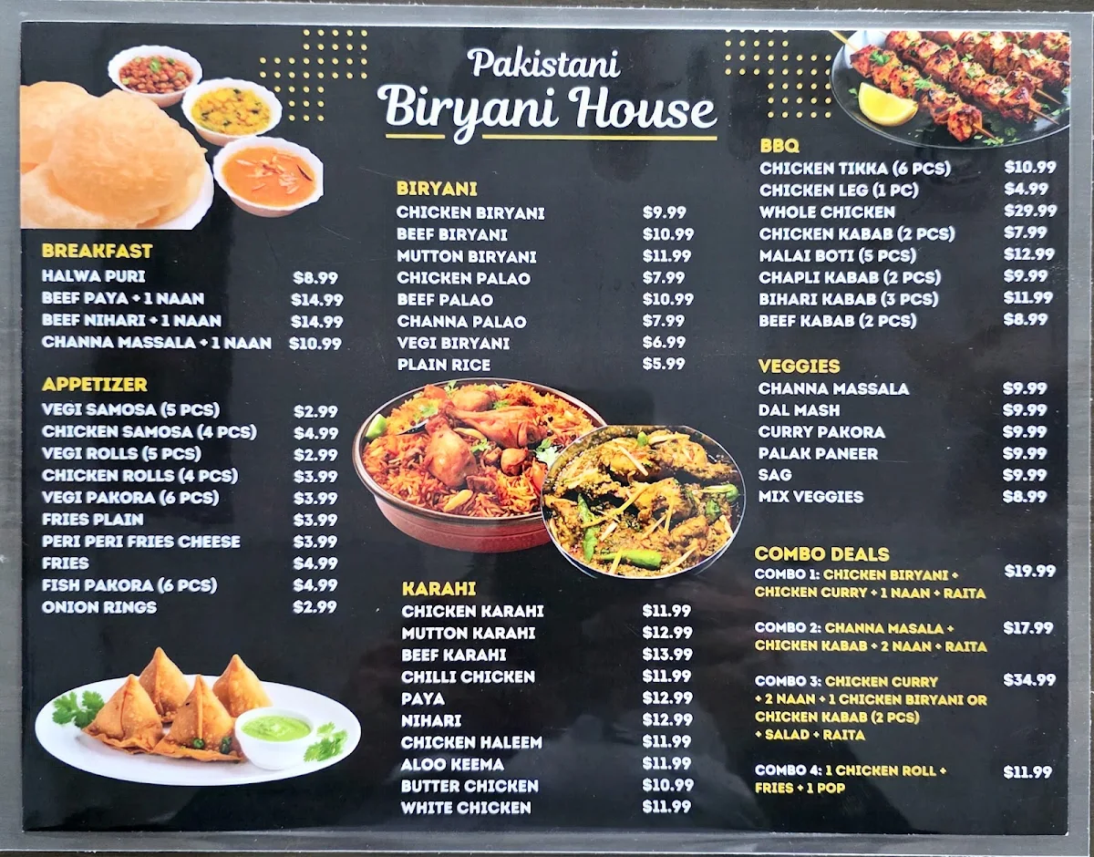 Menu, Pakistani Biryani House