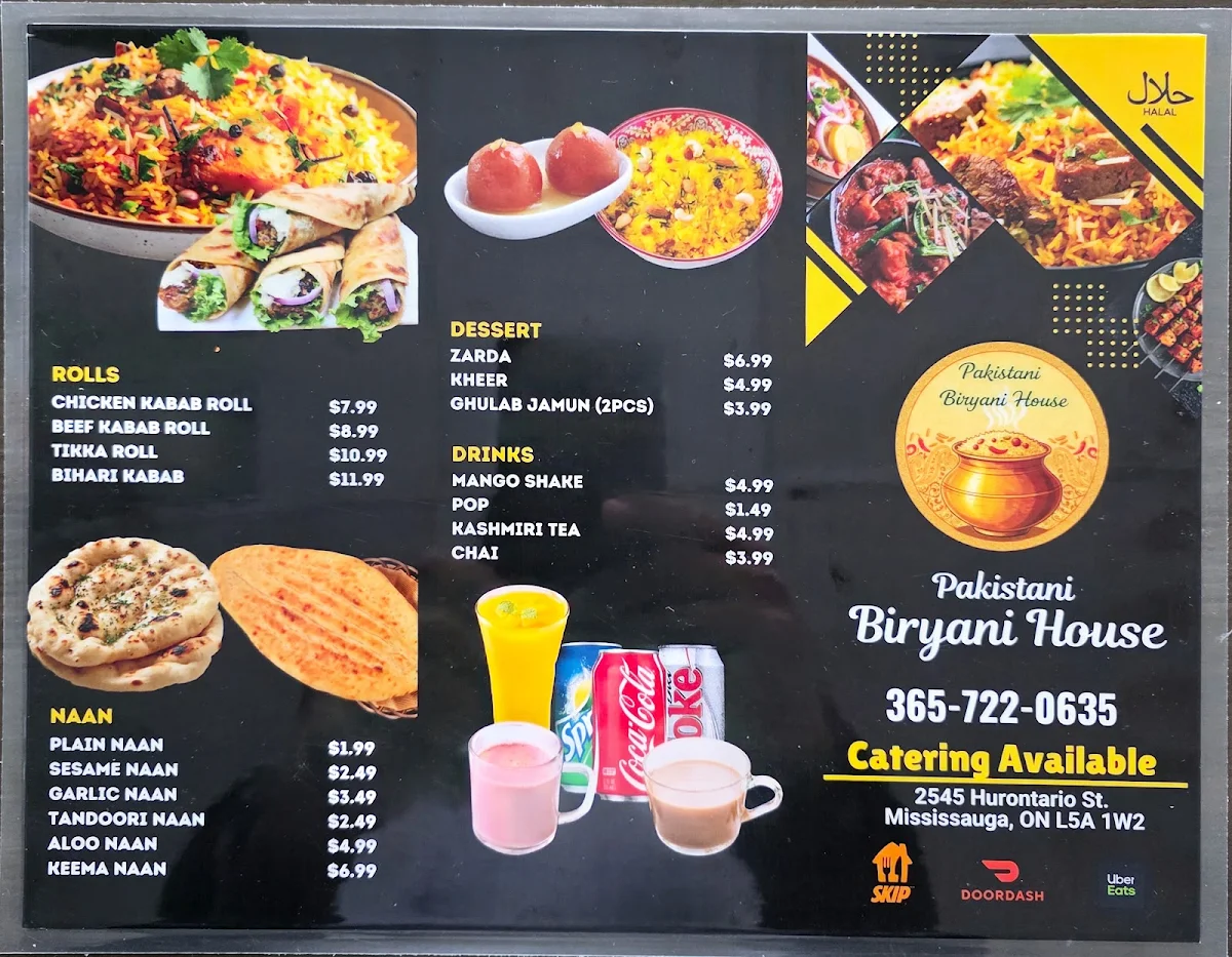 Menu, Pakistani Biryani House