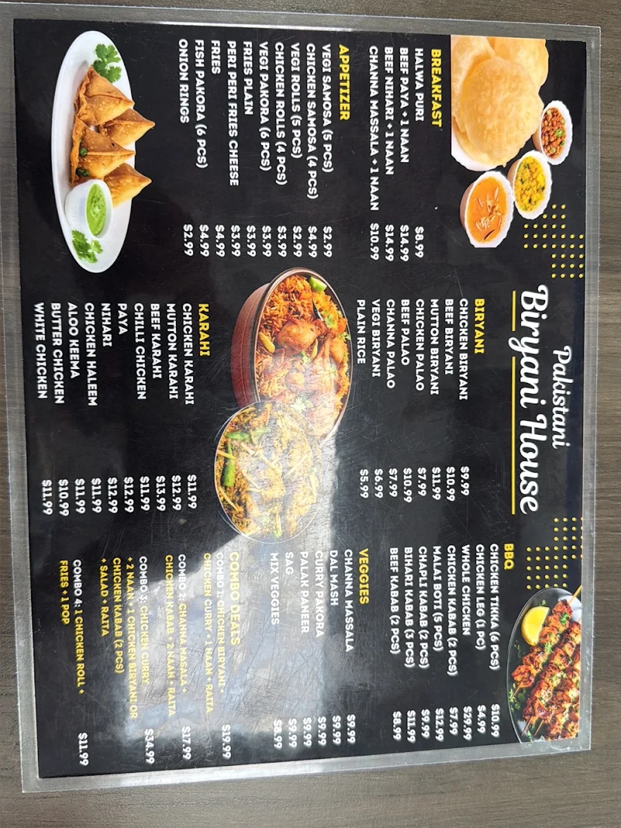 Menu, Pakistani Biryani House