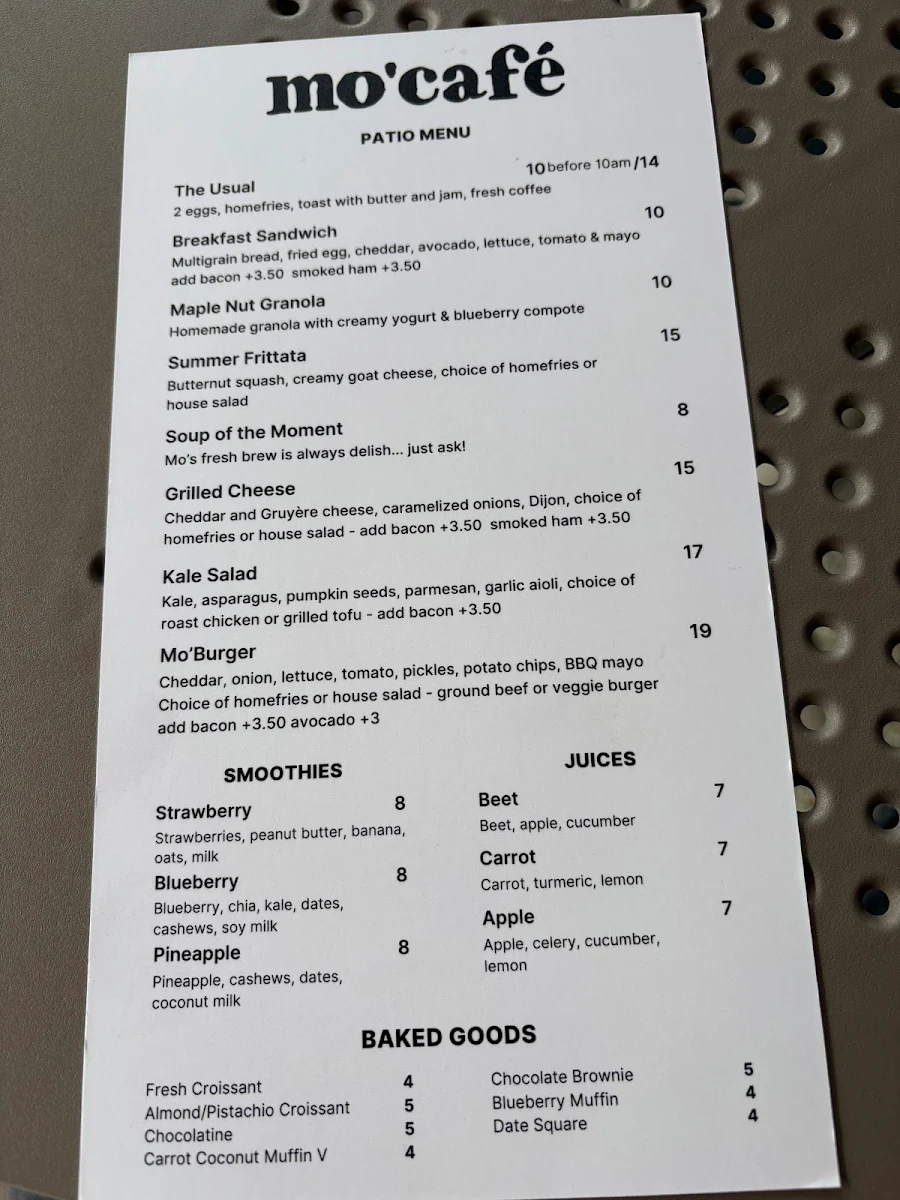 Menu, MO’CAFÉ