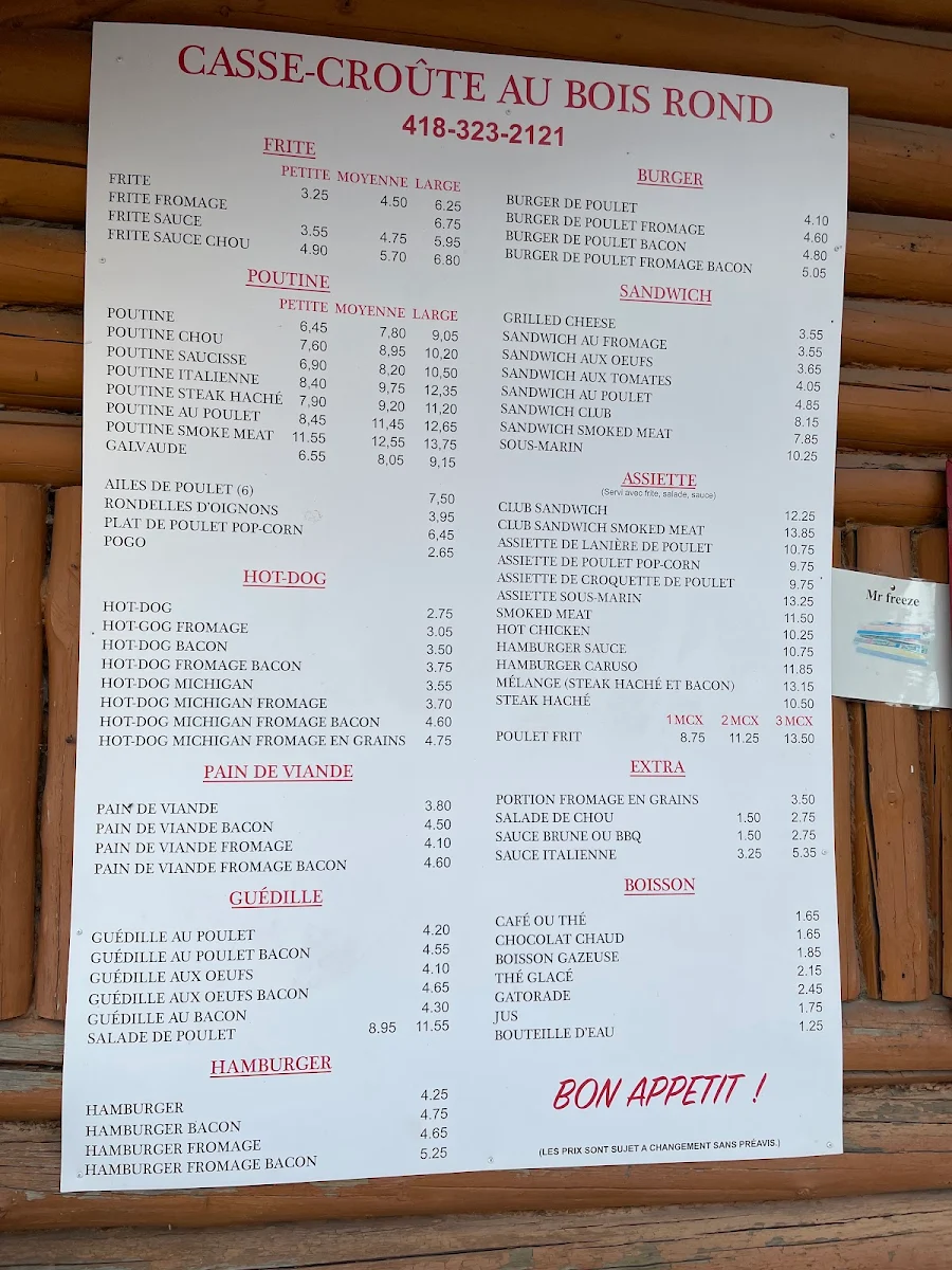 Menu, Casse-croute au Bois Rond
