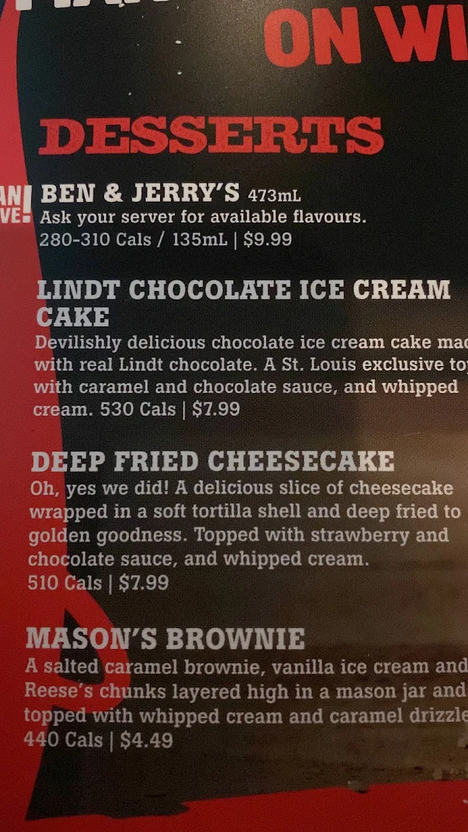 Menu, St. Louis Bar & Grill