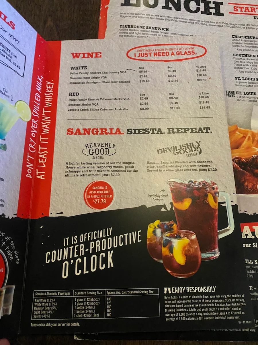 Menu, St. Louis Bar & Grill