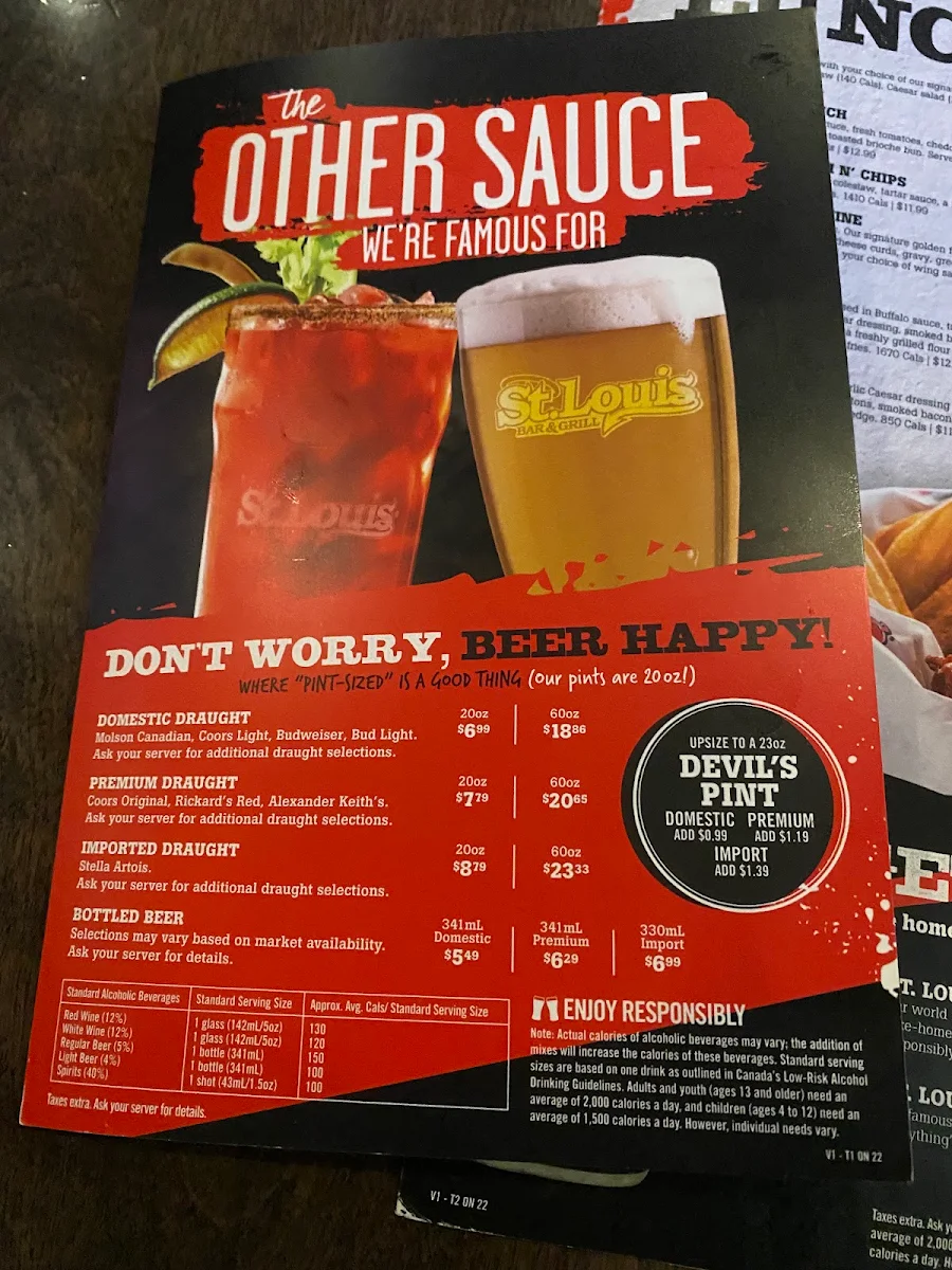 Menu, St. Louis Bar & Grill