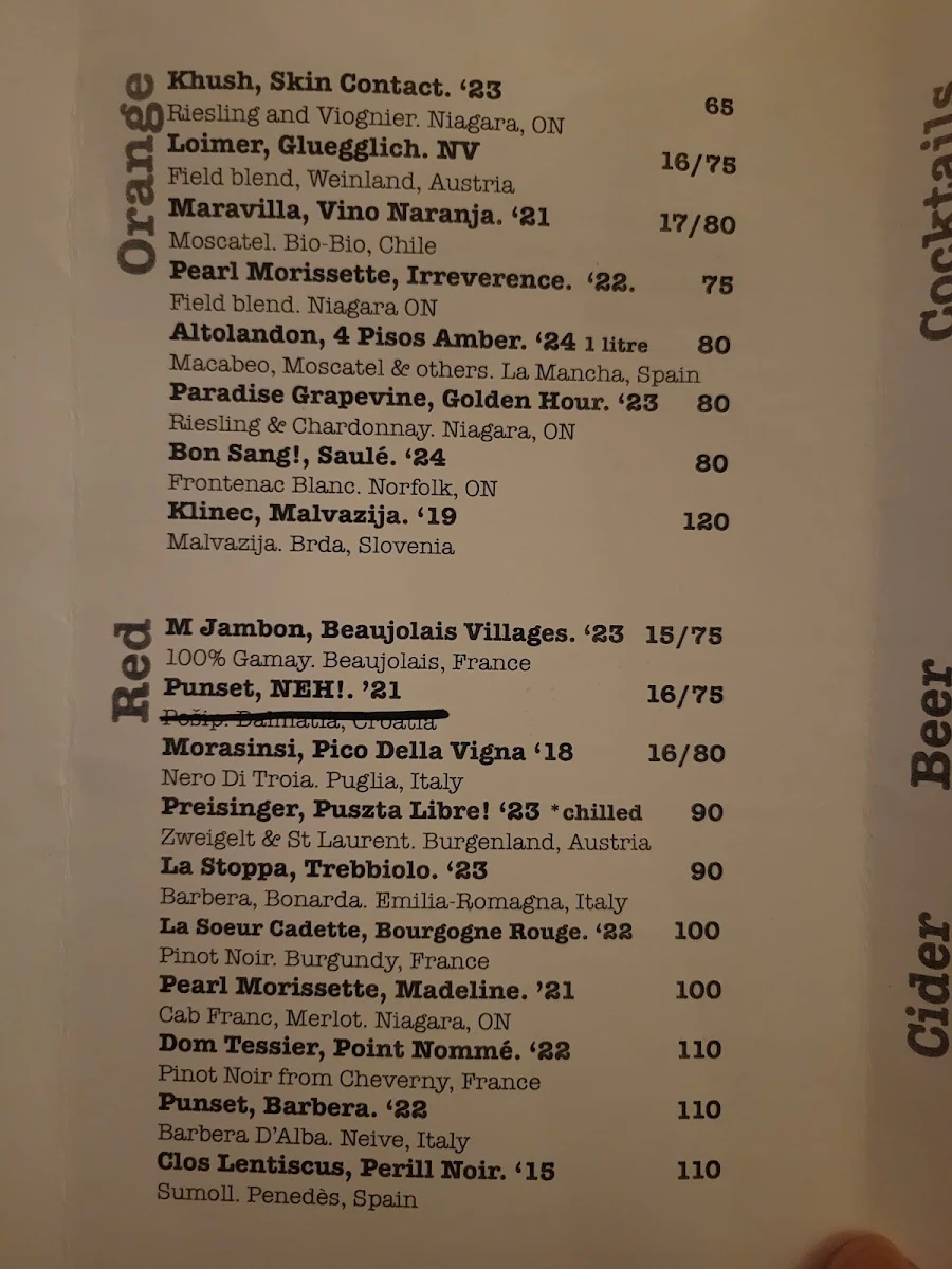 Menu, Donna’s