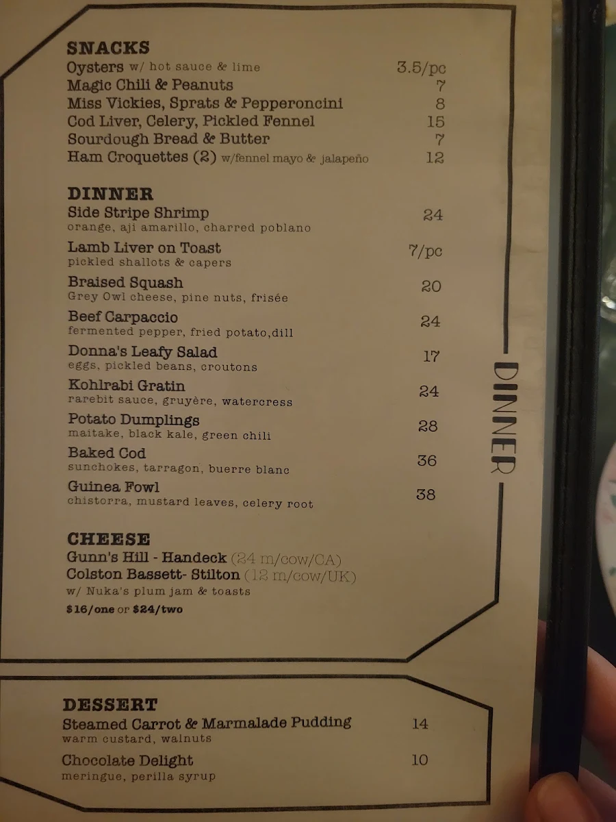 Menu, Donna’s