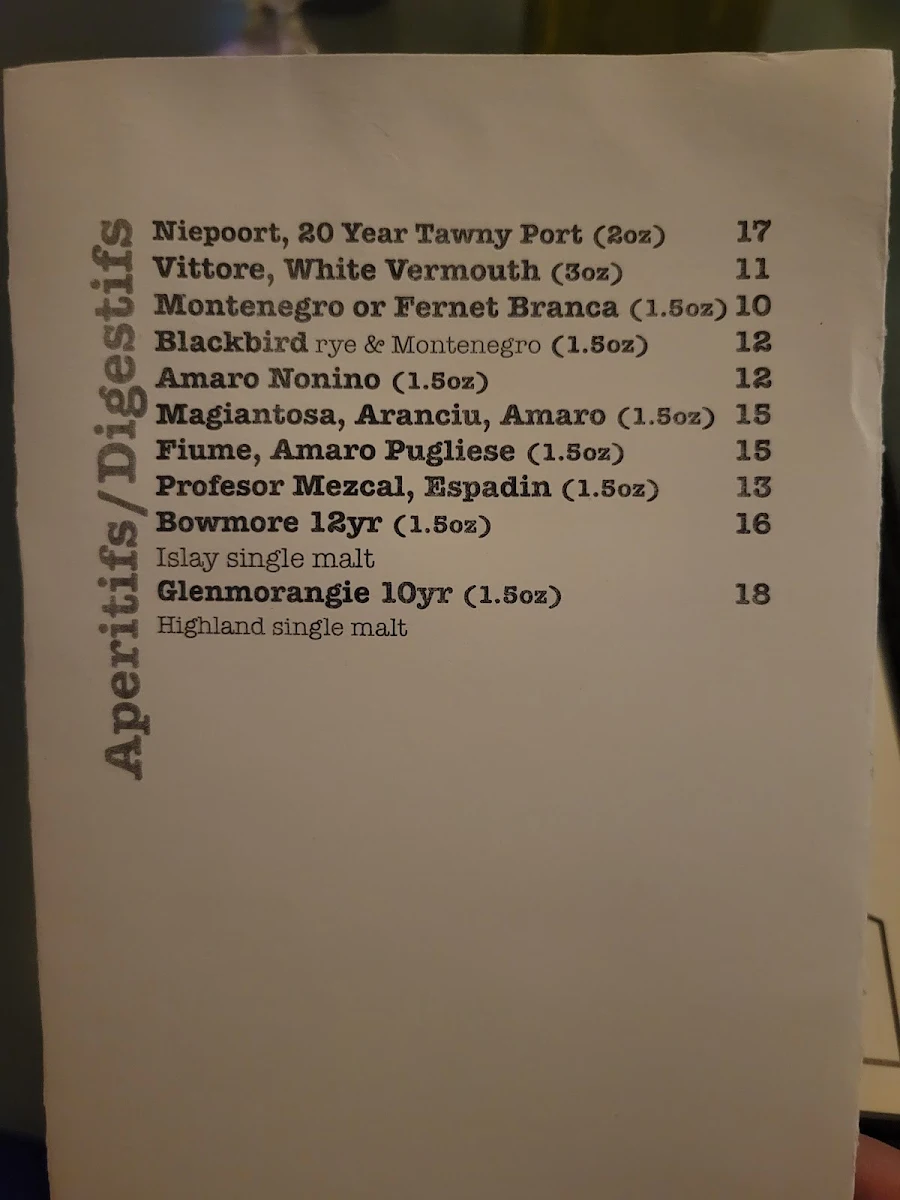 Menu, Donna’s